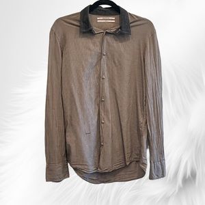 Robert Geller Contrast Collar Stripes Long Sleeve Button Up Shirt